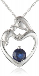 Mother And Child Necklace with Sapphire Pendant